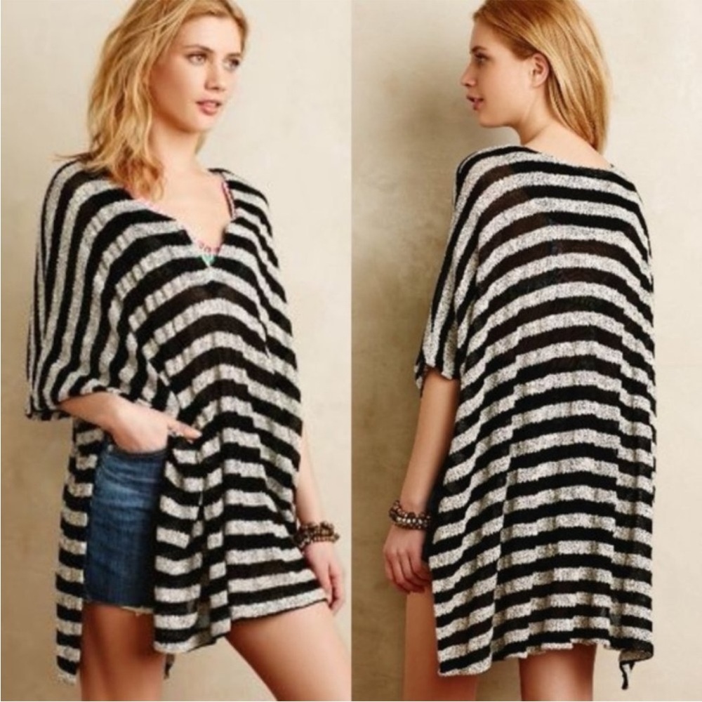 Anthropologie Dolan M/L Stripped V Neck Knit Boho Poncho Tunic Top